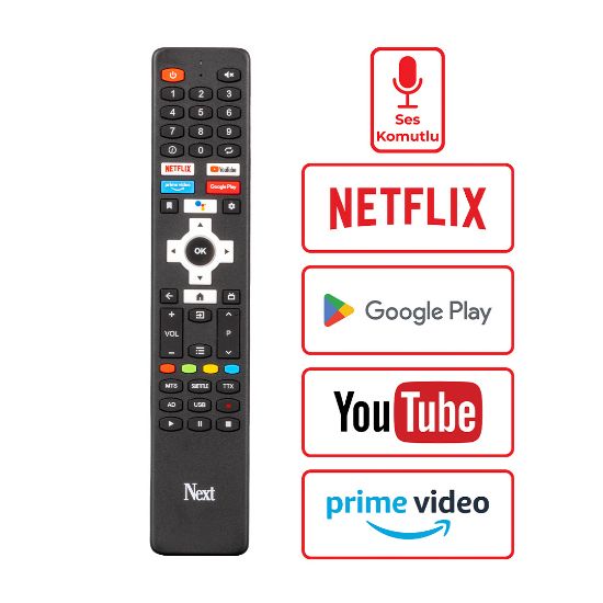 ORJINAL KL NEXT * VİVAX * CONTI NETFLIX-YOUTUBE-PRİMEVİDEO GOOGLE PLAY TUŞLU ANDROİD SES KOMUTLU LCD-LED TV KUMANDASI resmi