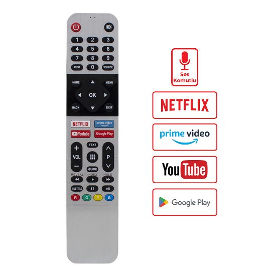 HUAYU KL RM-L1659 SES KOMUTSUZ ARÇELİK-BEKO-GRUNDIG NETFLIX-YOUTUBE-PRIME VIDEO-GOOGLE PLAY TUŞ  LCD LED TV KUMANDA resmi