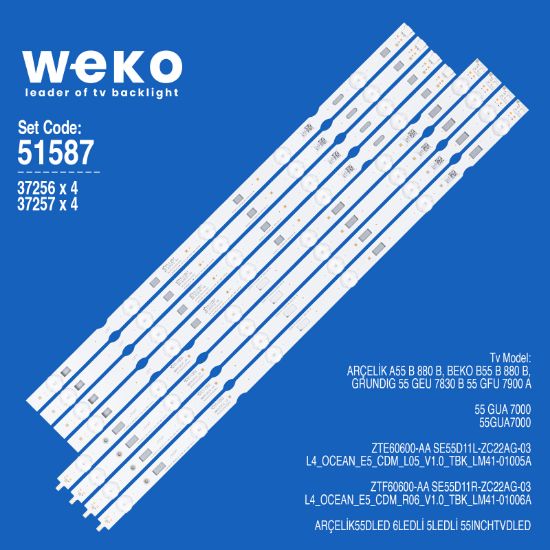 WKSET-6587 37256X4 37257X4 SE55D11L/R-ZC22AG-03 8 ADET LED BAR resmi