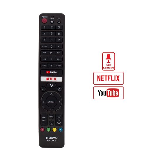 HUAYU KL RM-L1678 SHARP NETFLIX-YOUTUBE SES KOMUTLU MİKROFONLU TUŞLU LCD LED TV KUMANDA resmi