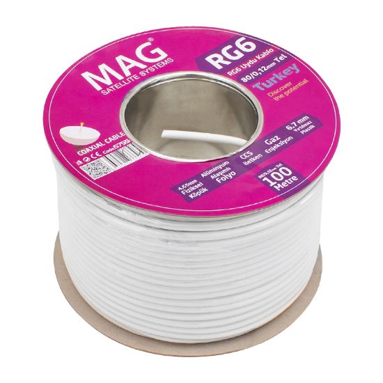 MAG RG6/U6 1.02 MM 80 TEL CCS MAKARALI YERLİ ÜRETİM ANTEN KABLOSU (100 METRE) resmi