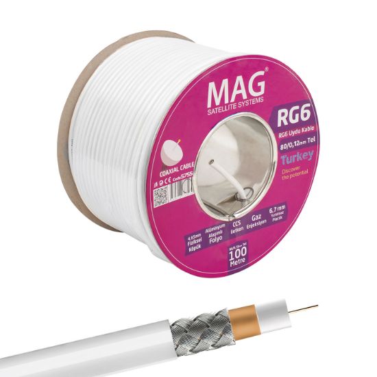 MAG RG6/U6 1.02 MM 80 TEL CCS MAKARALI YERLİ ÜRETİM ANTEN KABLOSU (100 METRE) resmi