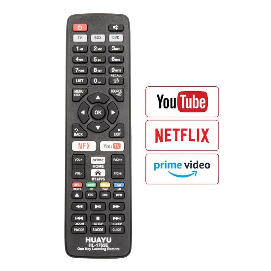 HUAYU HL-1765E PRIME VIDEO-YOUTUBE-NETFLIX TUŞLU TV/UYDU/DVD 3IN1 ÖĞRENEBİLEN AKILLI KUMANDA resmi