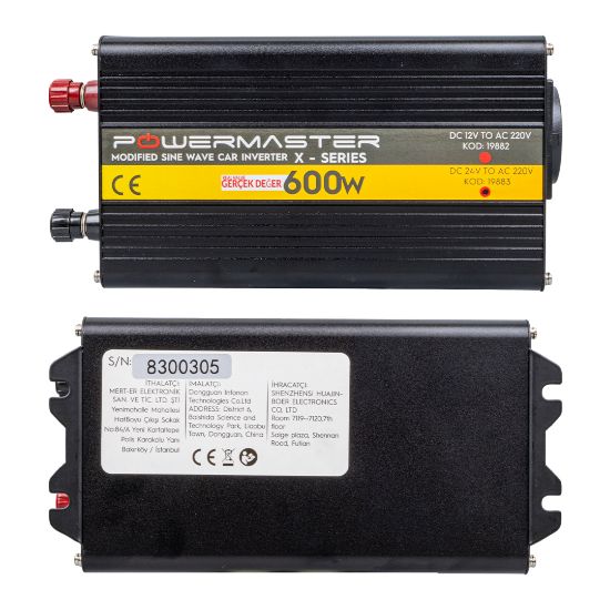 POWERMASTER PWR600-24 TEK DİJİTAL EKRAN 24 VOLT - 600 WATT MODIFIED SINUS WAVE INVERTER resmi