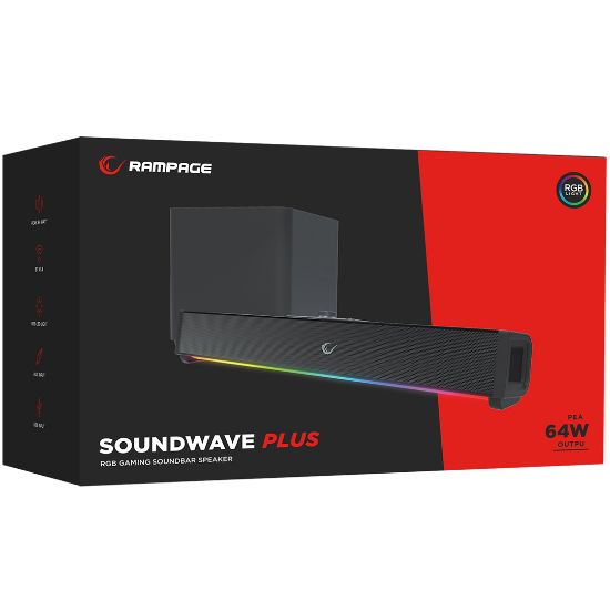 RAMPAGE RM-1 SOUNDWAVE PLUS SİYAH 2X15 WATT+34 WATT BT+USB+AUX+TF KARTLI GAMİNG SOUNDBAR resmi