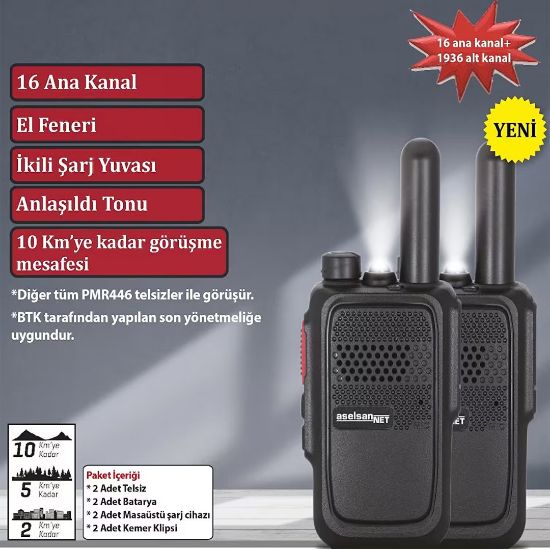 ASELSAN PM-580 PMR ŞARJ DAHİL İKİLİ EL TELSİZİ (10 KM)(16 KANAL + 121 ALT KANAL) resmi