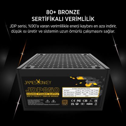 James Donkey JDP850 APFC 12CM 850W Bronze 80+ ATX 3.1 PCI-E 5.1 Power Supply - 3 Yıl Garantili resmi