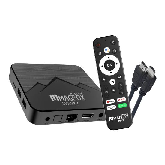 MAGBOX MAGROID LUXURY 32 GB HDD 2 GB RAM BLUETOOTH 5G SES KOMUT KUMANDALI ANDROID TV BOX resmi
