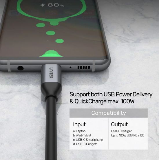 UNITEK USB-C 3.2 KABLO 2MT 5GBPS, 100W PD, 4K&60Hz  (C14091ABK) resmi