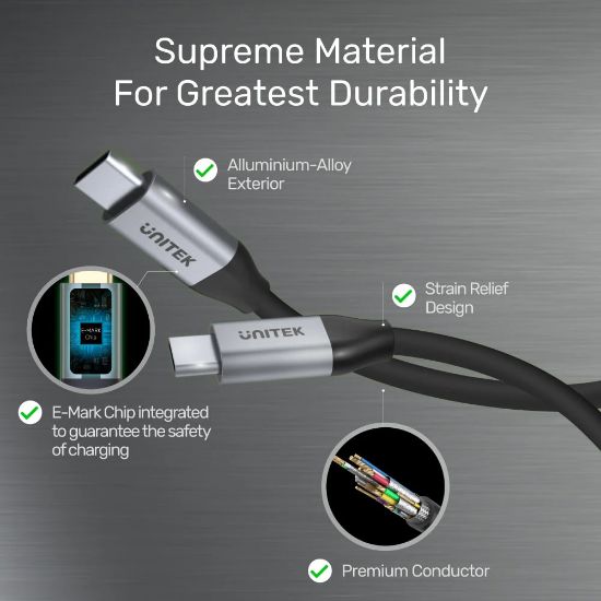 UNITEK USB-C 3.2 KABLO 1MT 10GBPS, 100W PD, 4K&60Hz (C14082ABK) resmi