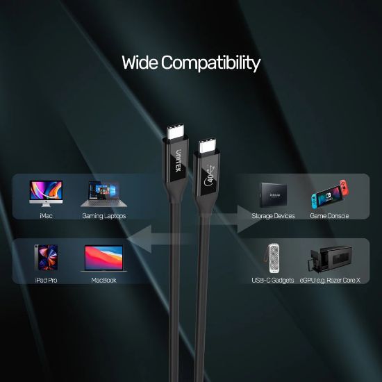 UNITEK USB4 THUNDERBOLT KABLO 0.8MT 40GBPS, 8K&60Hz,100W (C14100BK-0.8M) resmi