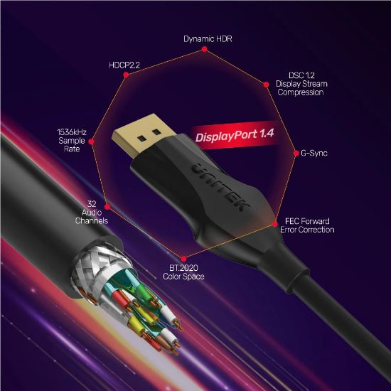 UNITEK DISPLAYPORT 1.4 KABLO 1MT 8K&60Hz (C1624BK-1M) resmi