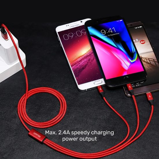 UNITEK USB-A 3in1 HIZLI ŞARJ KABLOSU 1.2MT 2.4A MICRO USB, TYPE-C, LIGHTNING (C14049BK) resmi