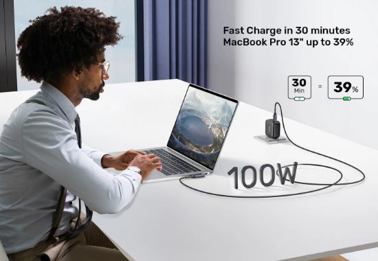 UNITEK TYPE-C HIZLI ŞARJ KABLOSU 90 DERECE 2 METRE 100W (C14123BK-2M) resmi