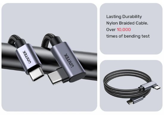 UNITEK TYPE-C HIZLI ŞARJ KABLOSU 90 DERECE 2 METRE 100W (C14123BK-2M) resmi