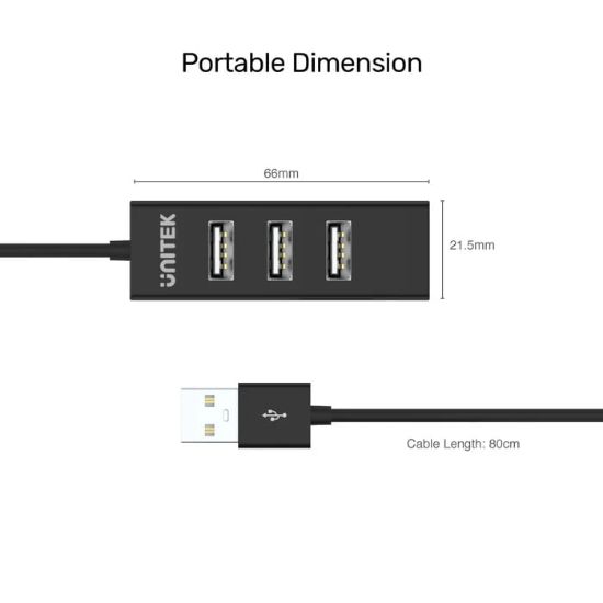 UNITEK TYPE-A TO 4 PORT USB2.0 HUB 80CM KABLO (Y-2140) resmi