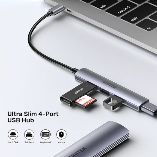 UNITEK TYPE-C TO 4 PORT USB HUB (USB3.0 + 3xUSB2.0) (H1208B) resmi