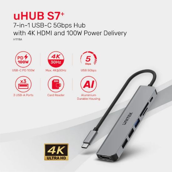 UNITEK USB-C 7in1 UNIVERSAL DOCKING STATION (H1118A) resmi