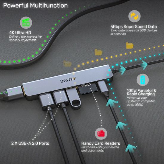 UNITEK USB-C 7in1 UNIVERSAL DOCKING STATION (H1118A) resmi
