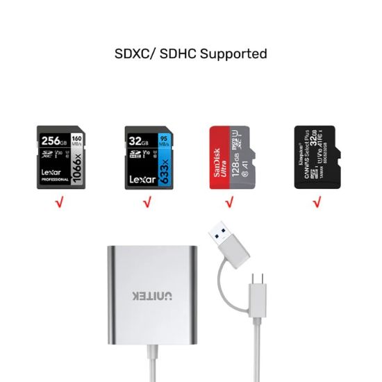 UNITEK USB-C/A TO HAFIZA KART OKUYUCU SD/CF/MICRO SD 5GBPS (Y-9313D) resmi