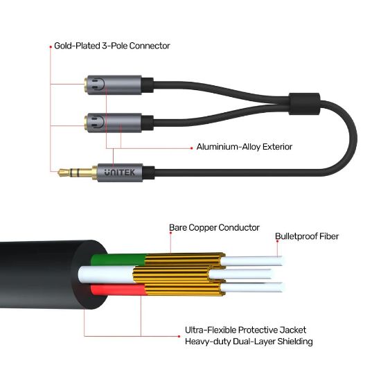UNITEK 3.5MM AUX KULAKLIK ÇOKLAYICI Y KABLO (Y-C956ABK) resmi