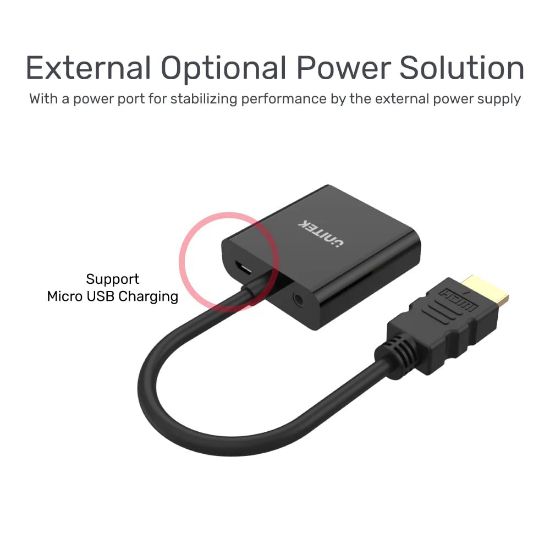 UNITEK HDMI TO VGA DÖNÜŞTÜRÜCÜ SES DESTEKLİ 1080P&60Hz (Y-6333) resmi