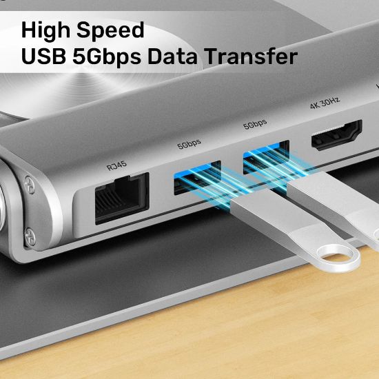 UNITEK 360 DERECE DÖNER 5in1 METAL NOTEBOOK STANDI (ETHERNET, 2xUSD3.0, HDMI, 100W PD) (D1109B01) resmi