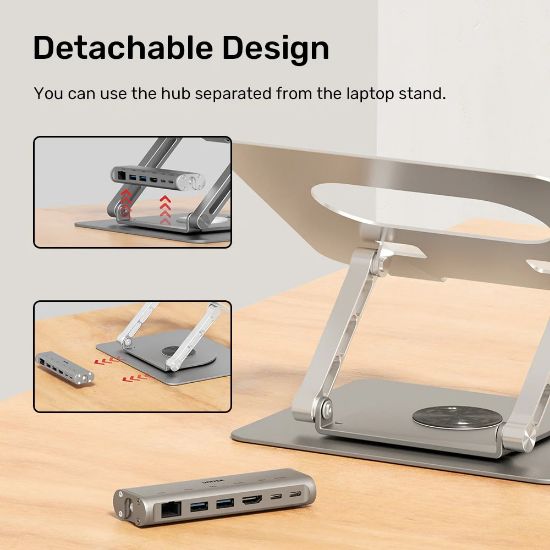 UNITEK 360 DERECE DÖNER 5in1 METAL NOTEBOOK STANDI (ETHERNET, 2xUSD3.0, HDMI, 100W PD) (D1109B01) resmi
