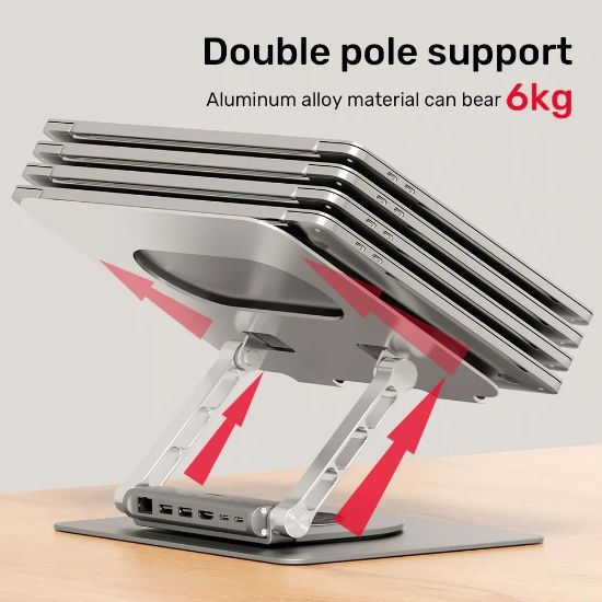 UNITEK 360 DERECE DÖNER 5in1 METAL NOTEBOOK STANDI (ETHERNET, 2xUSD3.0, HDMI, 100W PD) (D1109B01) resmi