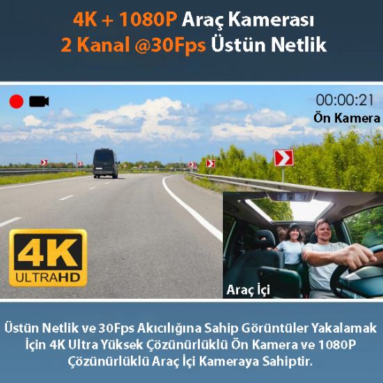 REXING R316 4K GPS WI-FI ARAC KAMERASI + 64GB SD resmi