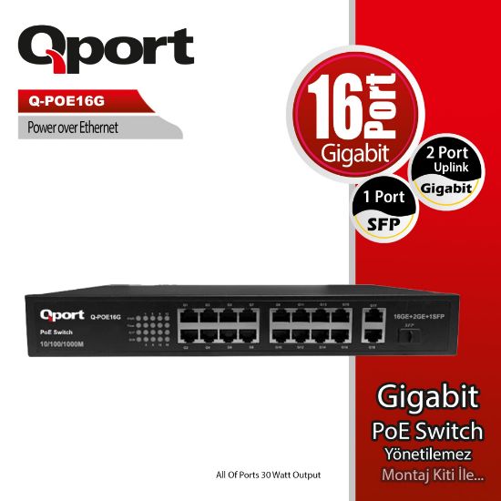 QPORT Q-POE16G 16 PORT GIGABIT + 2 PORT GIGABIT UP resmi