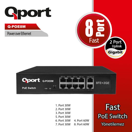 QPORT Q-POE8M 8 PORT 10/100 + 2 PORT 10/100/1000 U resmi