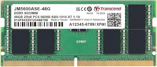 Transcend 48GB(1x48GB) 5600Mhz SODIMM CL46 DDR5 Notebook Ram (JM5600ASE-48G) resmi