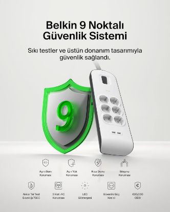 BELKIN BSV604 2 METRE 6LI USBA AKIM KOR. PRIZ resmi