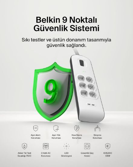 BELKIN BSV604 2 METRE 6LI USBA AKIM KOR. PRIZ resmi