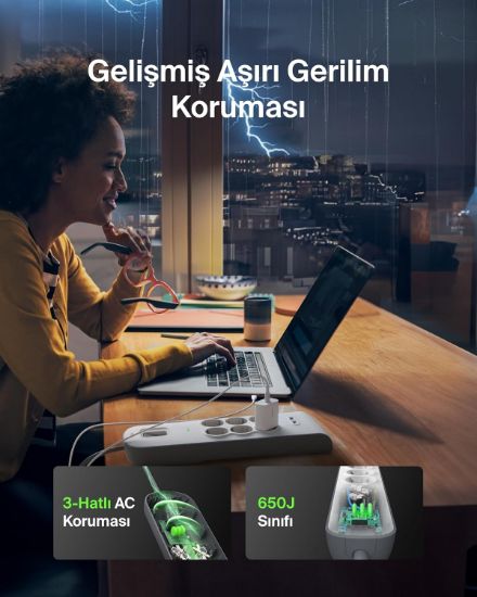 BELKIN BSV604 2 METRE 6LI USBA AKIM KOR. PRIZ resmi