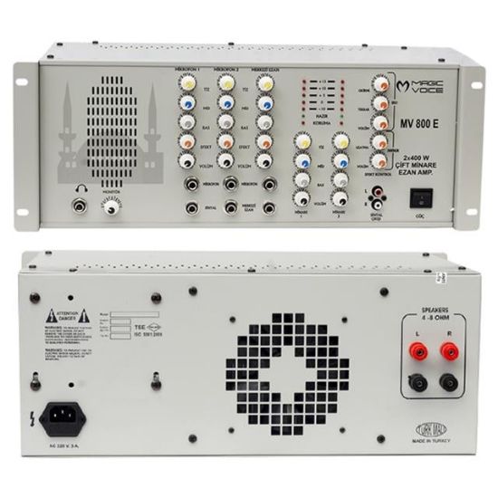 MAGICVOICE MV-800E 2X400 -800W 2 MİK GİRİŞ MONİTÖR HOP CAMİ MİNARE TRAFOSUZ KÜP ANFİ resmi