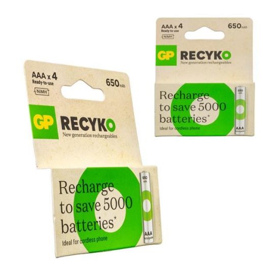 GP RECYKO 650 MAH R03 AAA ŞARJLI 4LÜ İNCE KALEM PİL GP65AAAHCER21-2TLB2 resmi