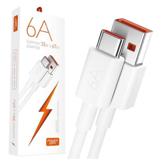Powerway M6 Type-C To USB-A PD 67 Watt 6 Amper 1 Metre Şarj Data Kablosu resmi