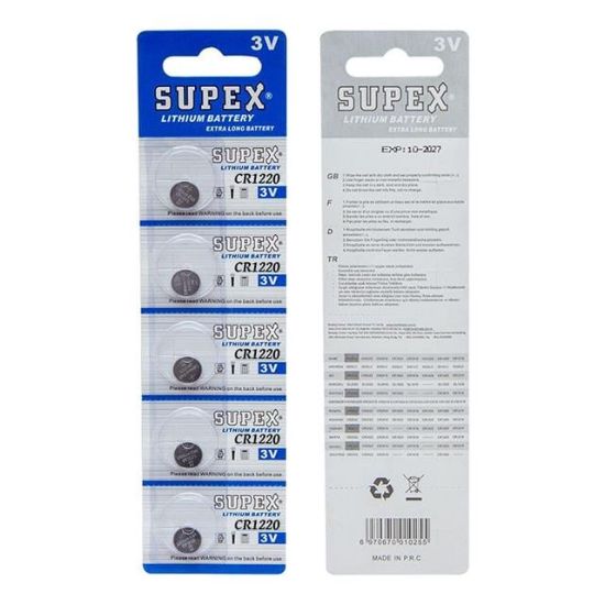 SUPEX CR1220 3 VOLT LİTYUM PİL (5Lİ BLİSTER PAKET) resmi