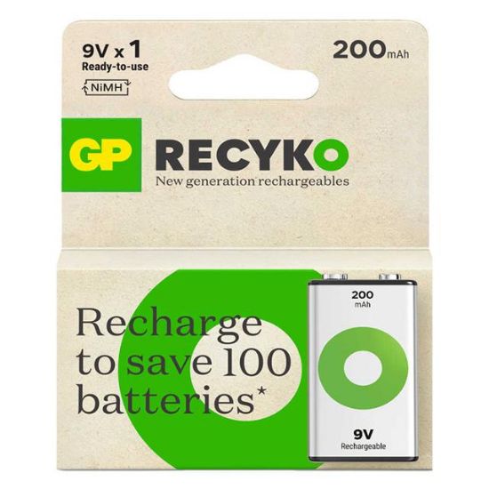 GP RECYKO 9 VOLT - 200 MAH NI-MH ŞARJLI PİL GP20R8H-2E1-(GPRHV208R075) resmi