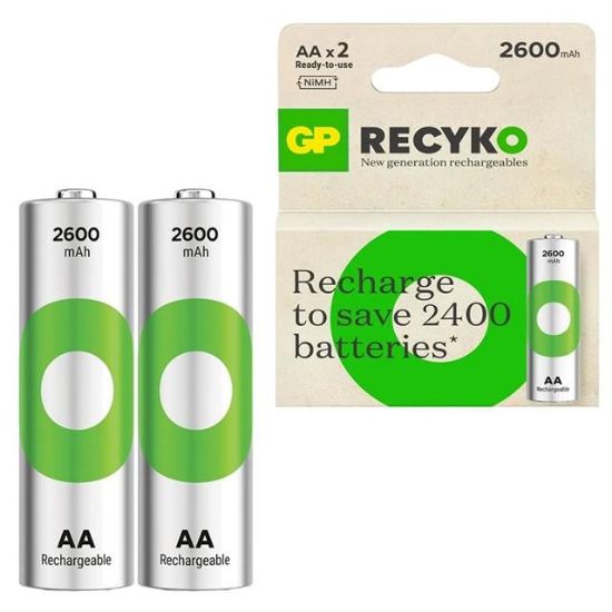GP 2600 MAH R6 AA KALEM ŞARJLI PİL 2Lİ BLS PAKET RECYKO YEŞİL resmi