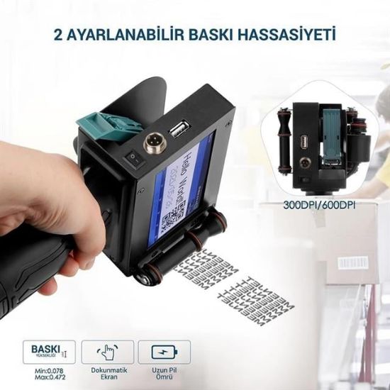 Powermaster PM-10878 4.3'' Dokunmatik Ekranlı Şarjlı Endüstriyel El Tipi Portatif Mürekkep Yazıcı resmi