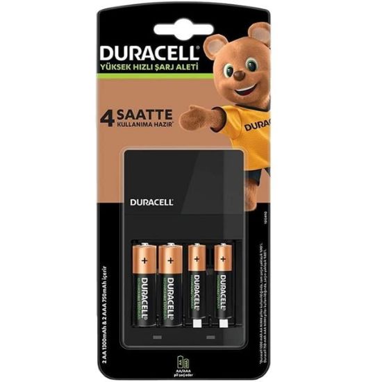 DURACELL CEF-14 HIZLI PİL ŞARJ CİHAZI (PİLLİ)(AA- AAA)(2 ADET X750 MA AAA + 2 ADET X1300 MA AA PİL) resmi