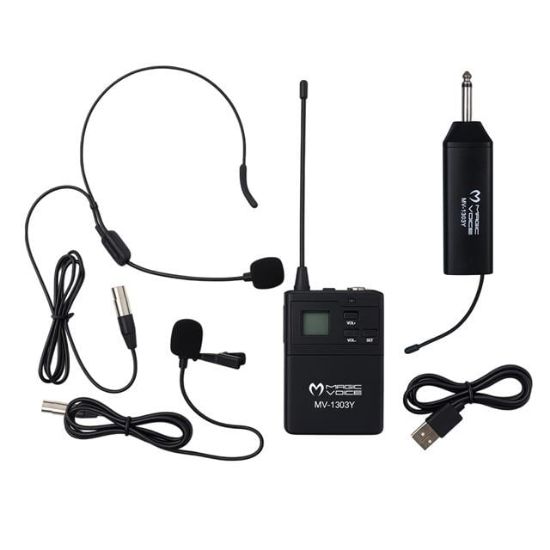 MAGICVOICE MV-1303Y UHF 1 YAKA + 1 HEADSET KABLOSUZ TELSİZ MİKROFON resmi