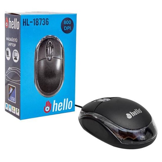 Hello HL-18736 Optik Işıklı 800 DPI Kablolu Mouse resmi