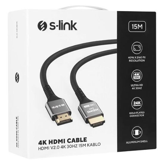 S-Link SLX-HD4K15 15 Metre 4K 30Hz Metal Uçlu HDMI Kablo (V2.0 Uyumlu) resmi