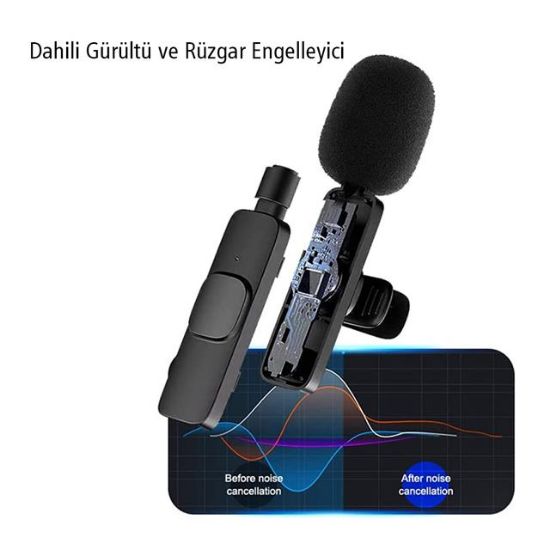 MagicVoice K8 Kablosuz TYPE-C Vlogger Yaka Mikrofonu (Android-GOPro-Osmo Action-Iphone-Ipad) resmi