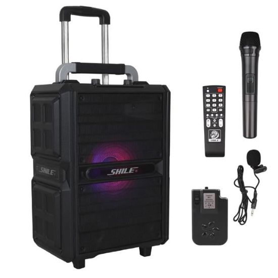 Shile SL-2017 50 Watt Taşınabilir Seyyar Aktif Amfi Hoparlör Kablosuz EL + Yaka Mikrofonlu USB+SD+BT Kumandalı resmi