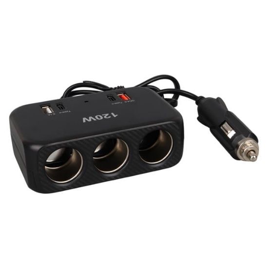 Olesson 1656 12-24V Çift USB + Çift TYPE-C 120W 80cm Kablolu 3'lü Araç Çakmak Çoklayıcı resmi